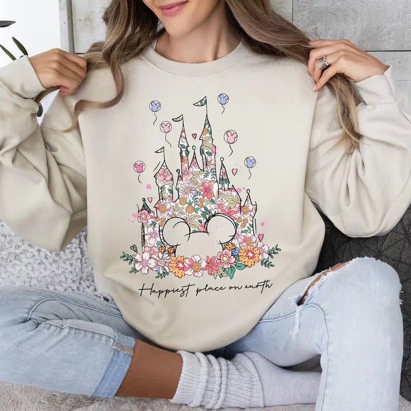 Happiest Place On Earth Shirt Magic Kingdom Shirt Castle Floral Shirt Magical World Shirt Magical Kingdom World Shirt