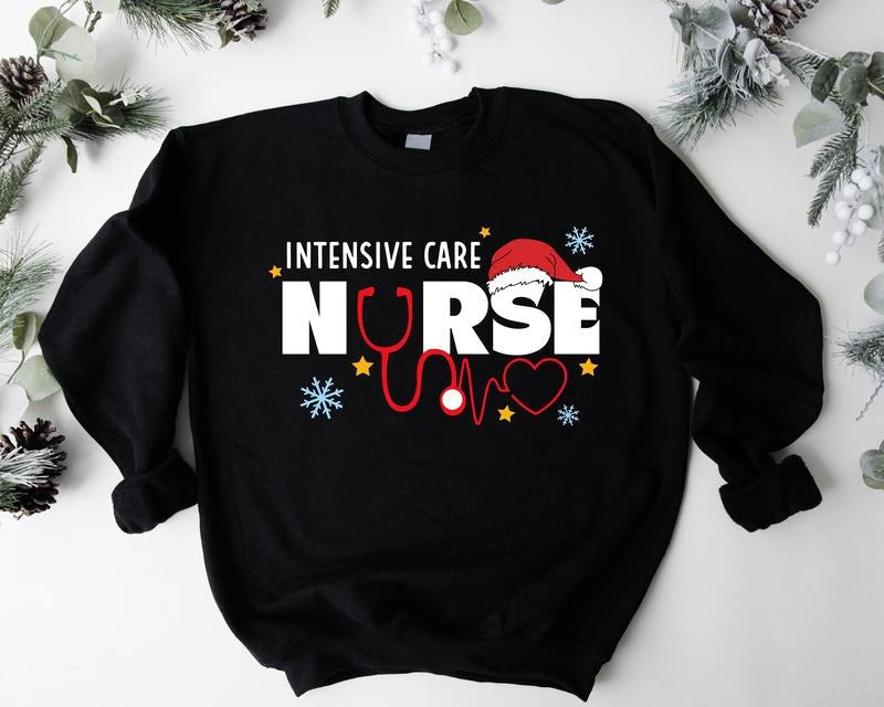 Intensive Care Nurse Sweatshirt, ICU Christmas Hoodie, Nurse Christmas Gift Sweater, Nursing Student Holiday Outfit, Matching ICU Nurse Squad Hoodie.