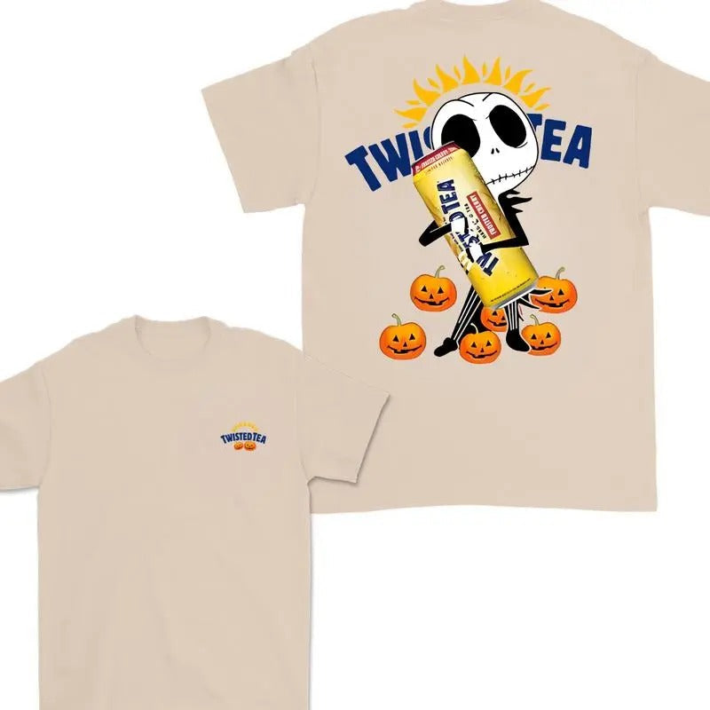 Jack Hug Twisted Tea Skellington Halloween Double Sided T-shirt , Skeleton Twisted Tea T-shirt Full Color , Twisted Tea Halloween T-shirt, For Men & Women
