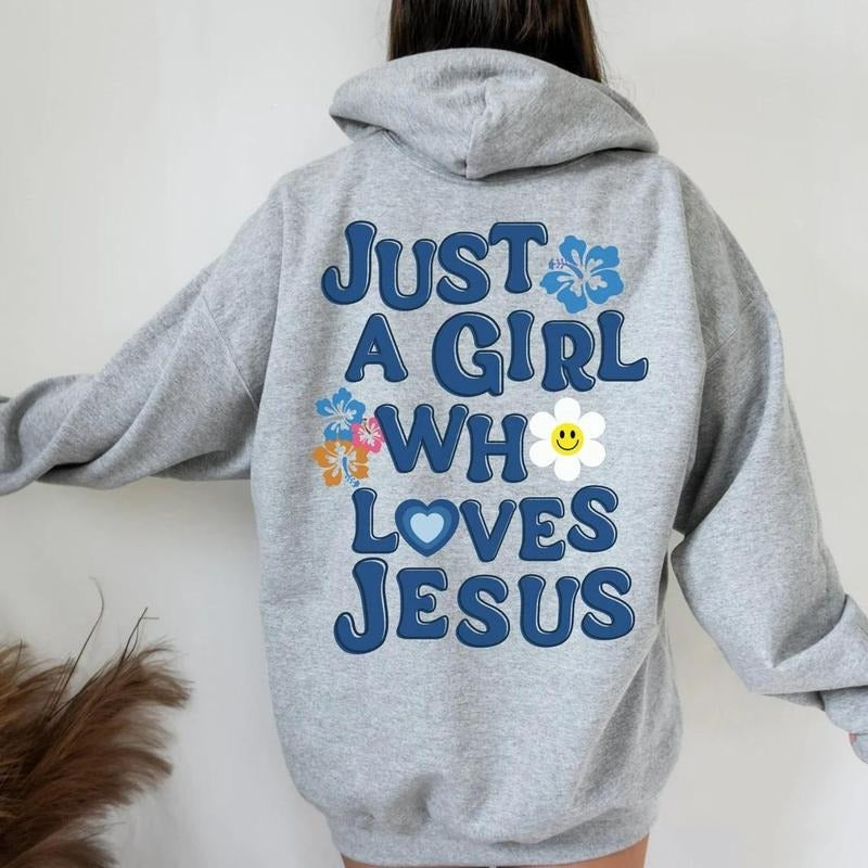 Just A Girl Who Love Jesus Hoodie Casual Street Style Fleece Fabric Pullover Hooded Sweatshirt for Women for Men
