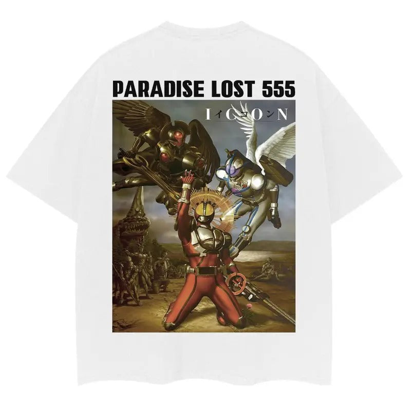 Kamen Rider "555 Faiz" Heavyweight Vintage Tee 100% Cotton OVERSIZED Anime T-shirt Menswear Top Casual Streetwear White Crewneck