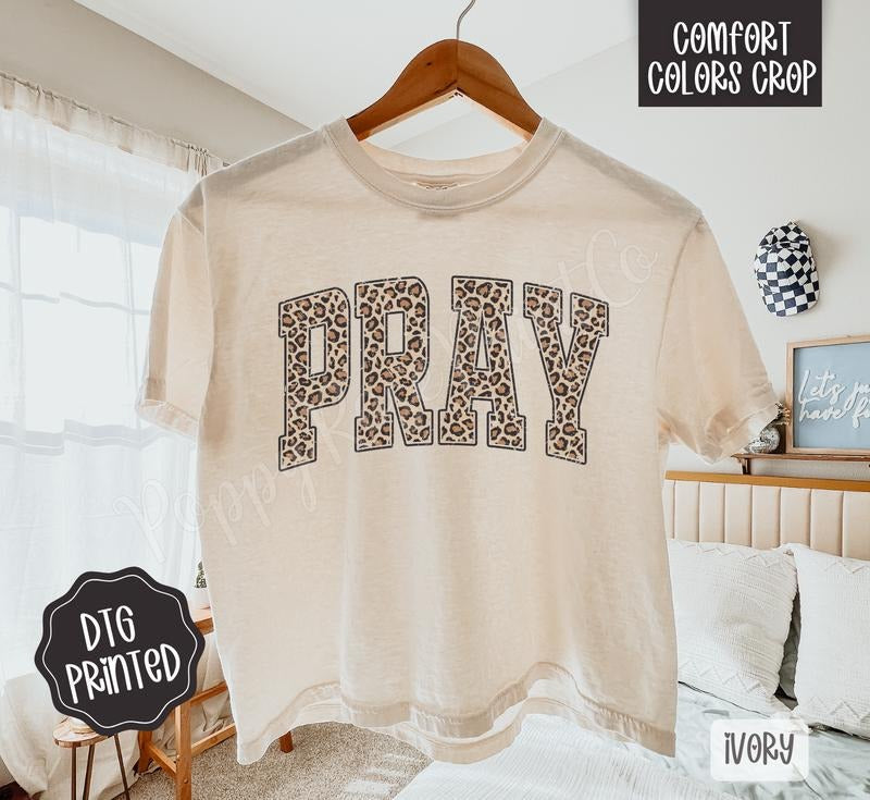 Leopard Pray Cropped Comfort Colors Tee, Trendy Tshirt for Women