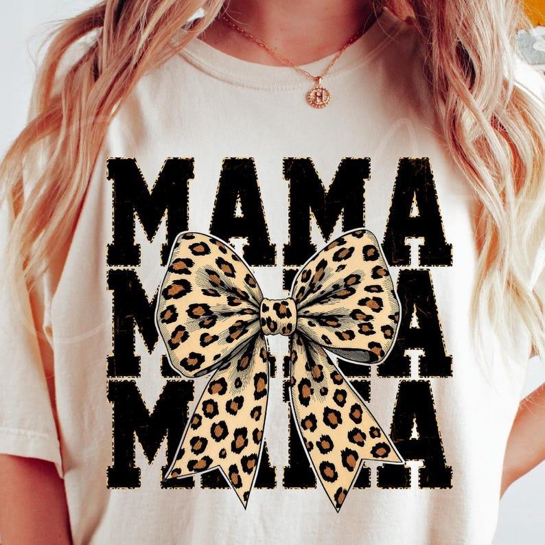 Leopard Print Mama Coquette Comfort Colors, Cheetah Bow Mom Life, Trendy Mama T-Shirt, Wild Mama Animal Print Comfort Colors