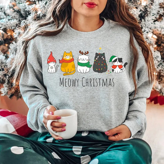Meowy Christmas Sweatshirt,Happy Cat Year Shirt,Funny Christmas Cat Shirt,Cat Christmas Sweatshirt,Cats Sweatshirt,Cat Lover Christmas Shirt