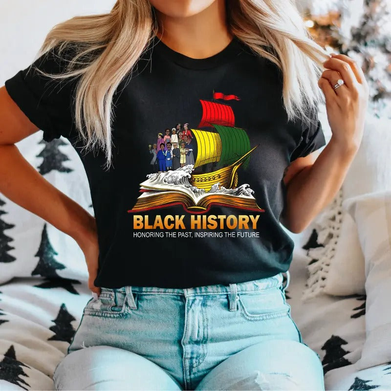 Merch Black History Melanin T-Shirt, African Women Pride Shirt, Proud Of Black History Tee, Afro Women Gift Tee, Black History Flag T-Shirt.