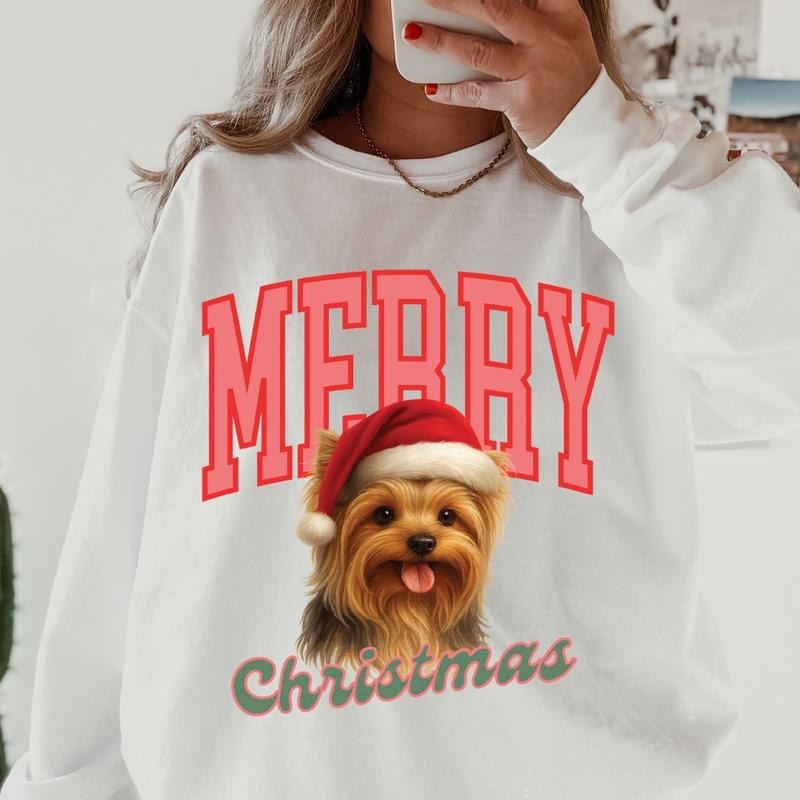 Merry Christmas Yorkie Sweatshirt, Christmas Dog, Festive Holiday Crewneck, Custom Sweatshirt