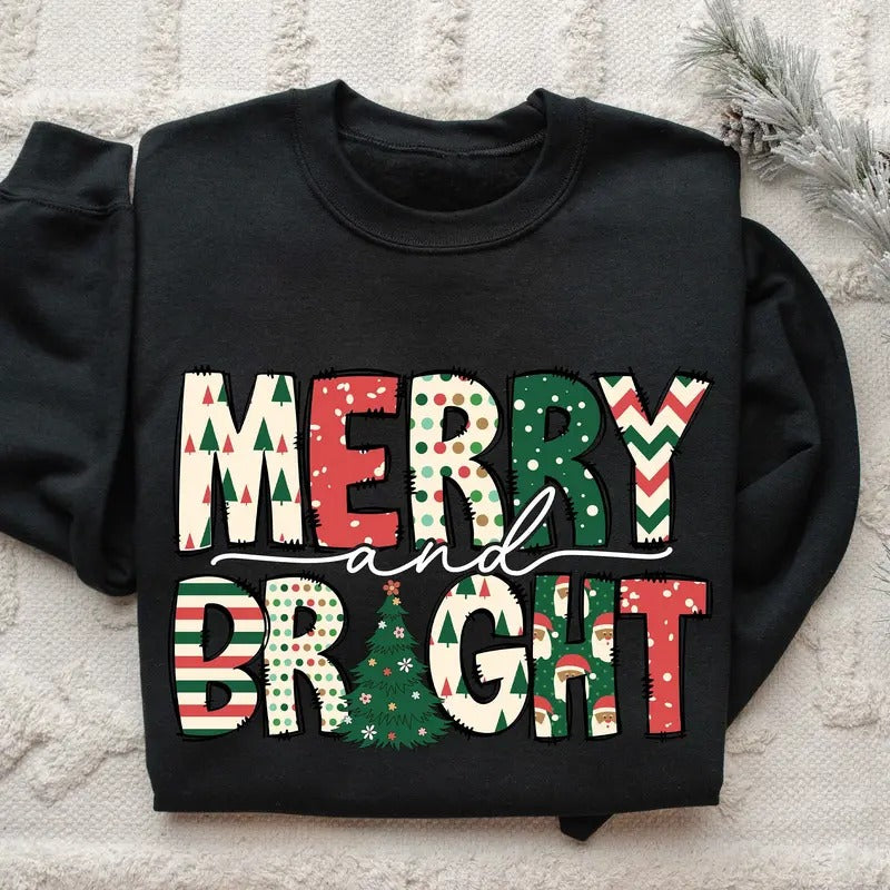 Merry and Bright Sweatshirt, Christmas Sweatshirt, Family Christmas Sweatshirt, Christmas Sweatshirts for Women, Merry Christmas Sweatshirtstyle{n002}3