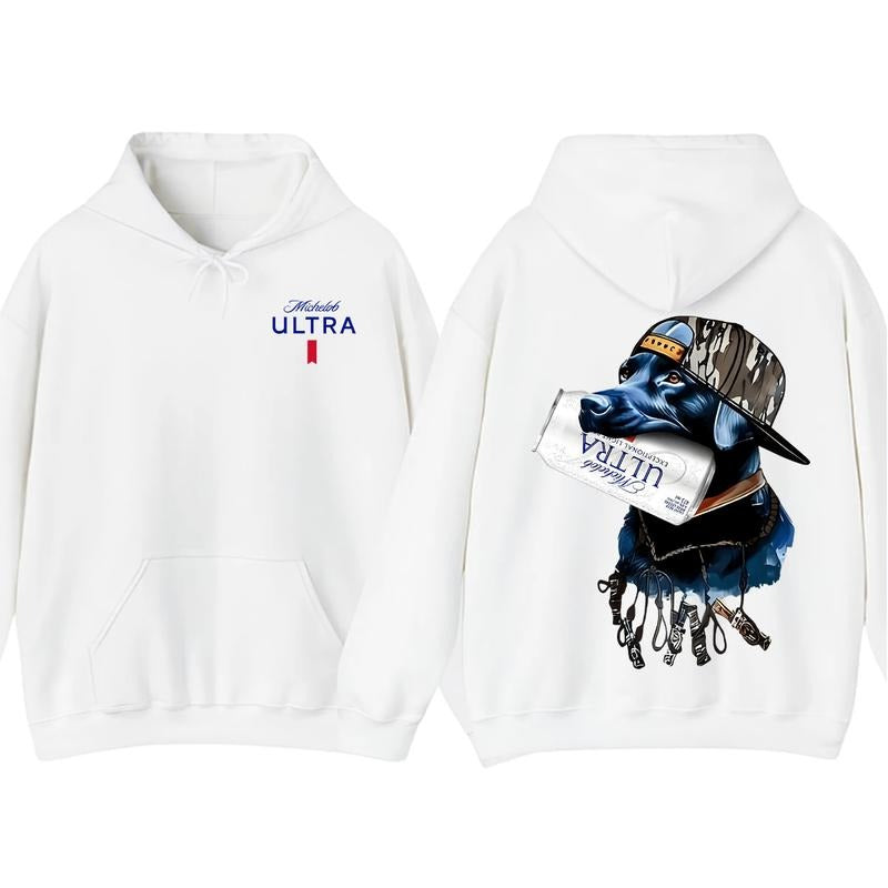 Michelob Ultra Dog Hunting 2-Sided Graphic Hoodie and T-Shirt - Outdoor Camo Beer Apparel, Casual Crewneck Short Sleeve Menswear & Womenswear Top