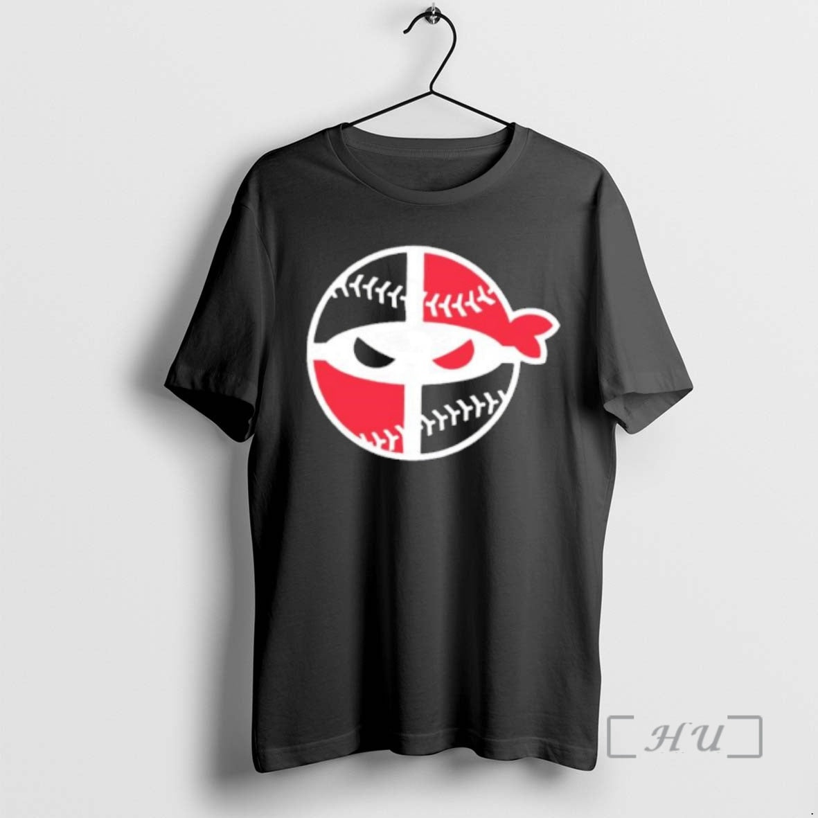 Officials Red Black Ninja Baseball Mask Circular Graphic Sports