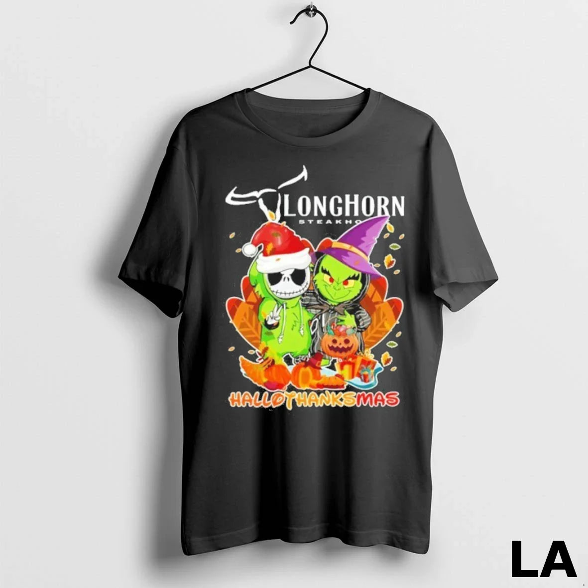 Original The Grinch And Santa Jack Longhorn Steakhouse Logo Hallothanksmas