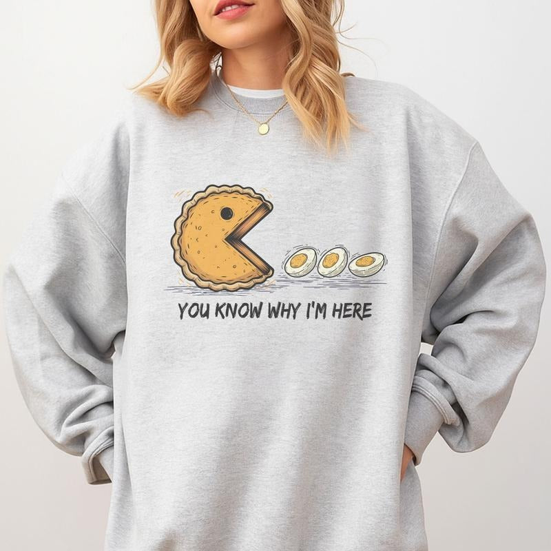 Pac Man You Know Why I'm Here Deviled Eggs Sweatshirt - Ash Grey - Thanksgiving Sweatshirt
