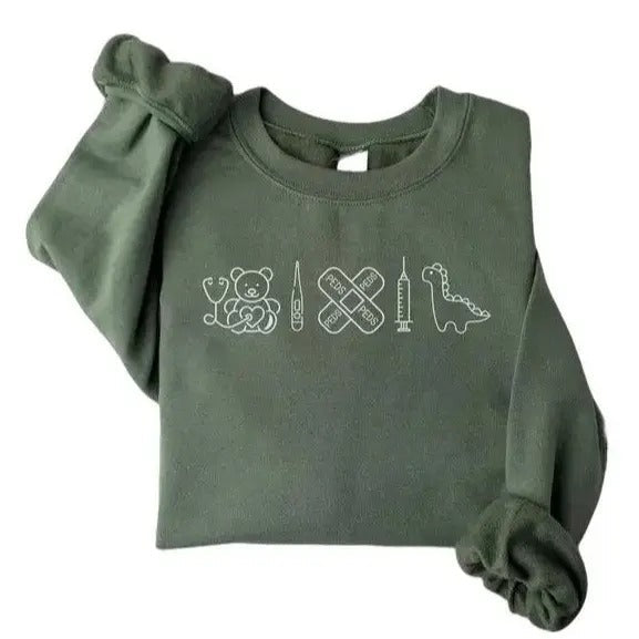 Pediatrics Sweatshirt, Peds Crew Team Sweater, Pediatric RN Gifts, Gift for Practitioner RN Future Nurse Tops Underwear Menswear Day Crewneck Fitted Hoodie Print