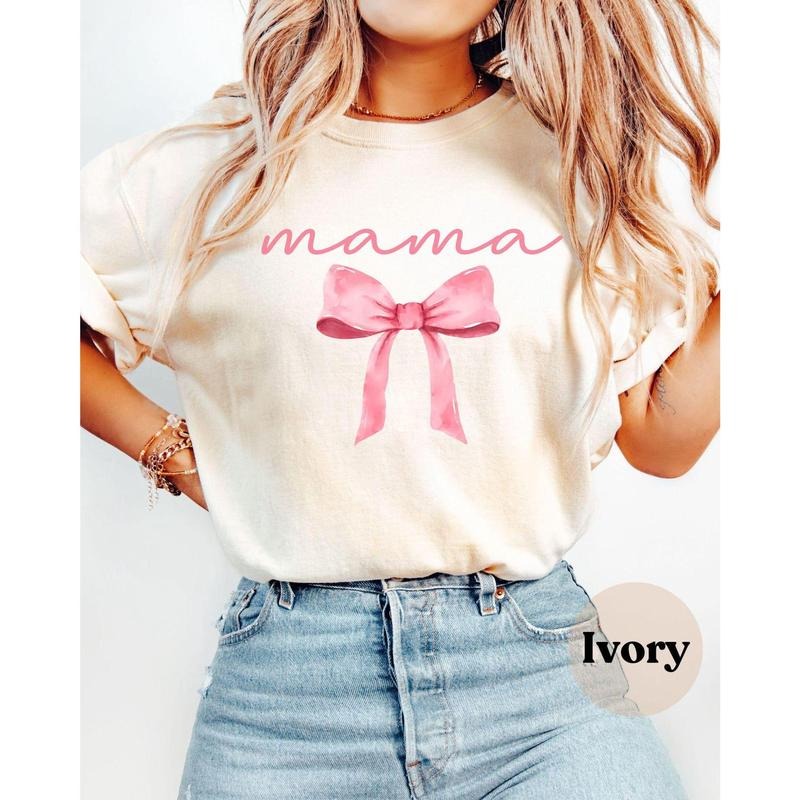Pink Coquette Mama Comfort Colors Shirt, Coquette Bow T-shirt for Mom, Mothers Day Gift, Girly Mama Outfit, Baby Shower Gift for Expecting