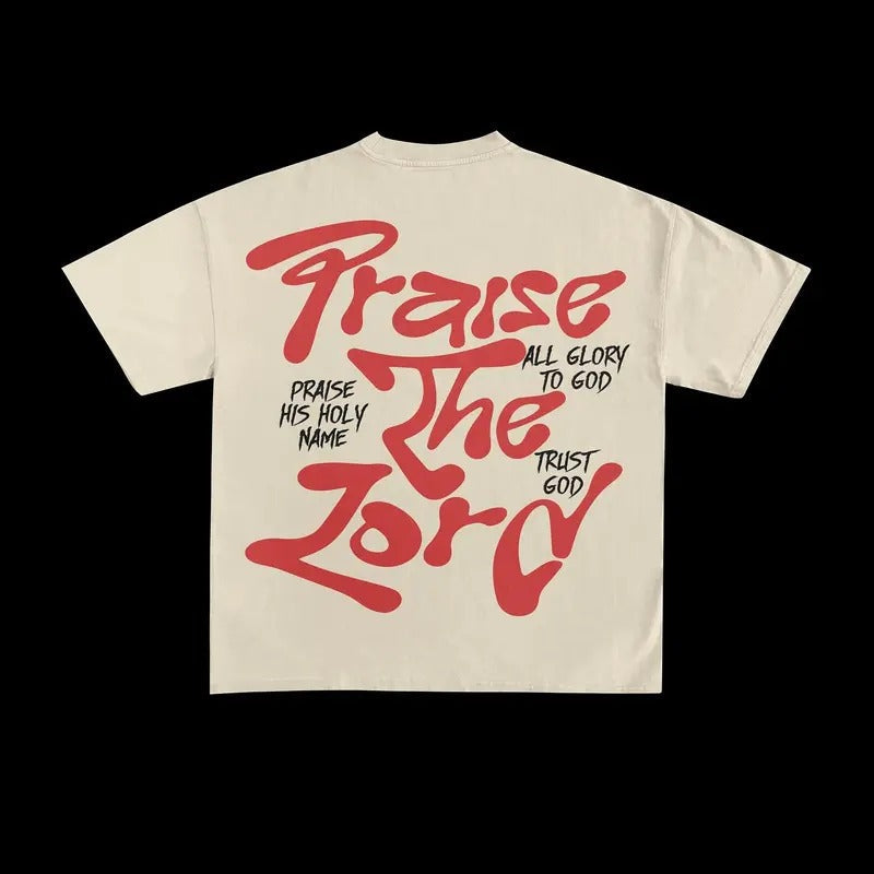 Praise the Lord Trust God T-Shirt - Inspirational Christian Faith Shirt, Red Text with Glory to God Quote, Unisex Crewneck Tee for Men & Women