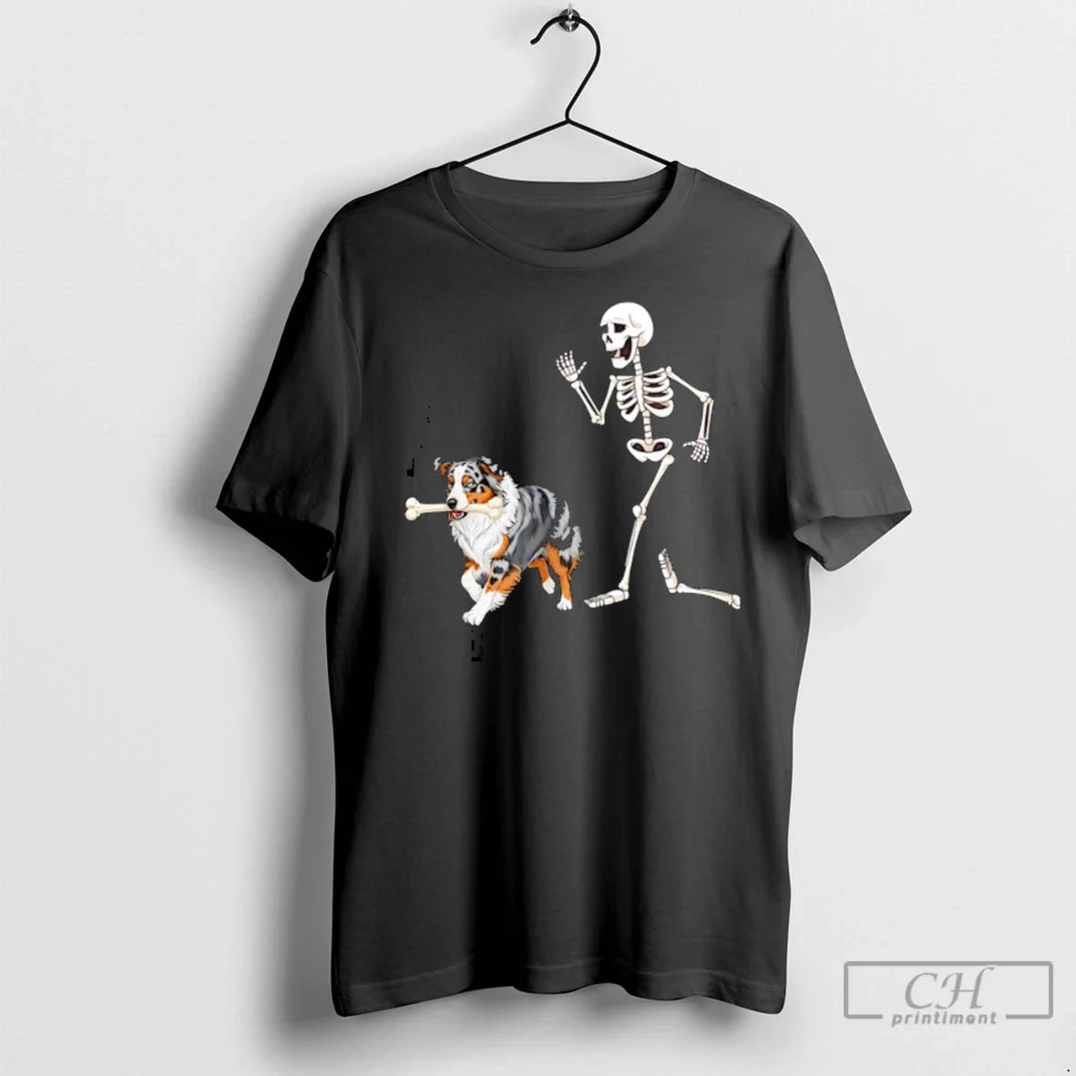 Premium Halloween Australian Shepherd And Skeleton