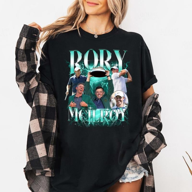 RORY MCILROY graphic tee, 2025 Golf Masters Tee, Golf Lover Gift, masters 2025 merch (Color Shirt- Black)