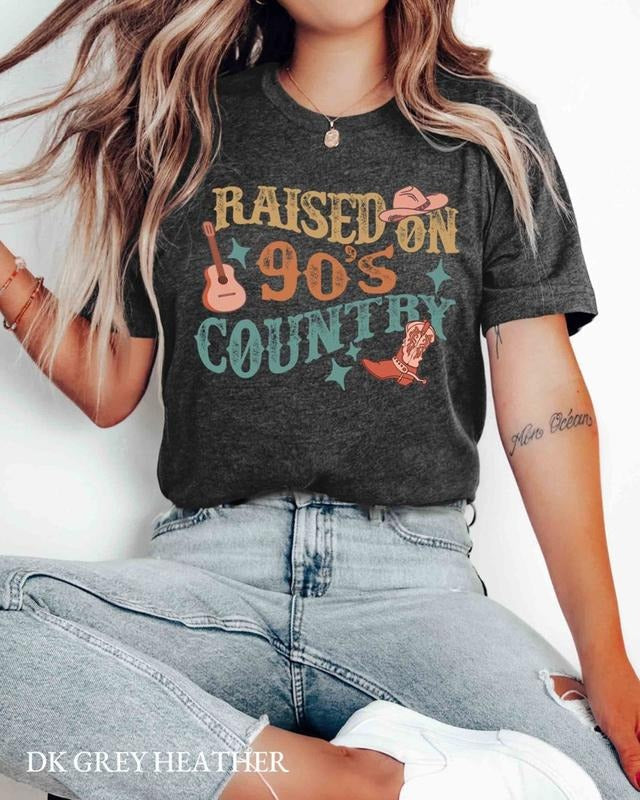 Raised On 90's Country T-Shirt, Western Boho Red Dirt Country Cowboy Aesthetics, Country Pop Concert Festival Tee, Gift For Country Lovers