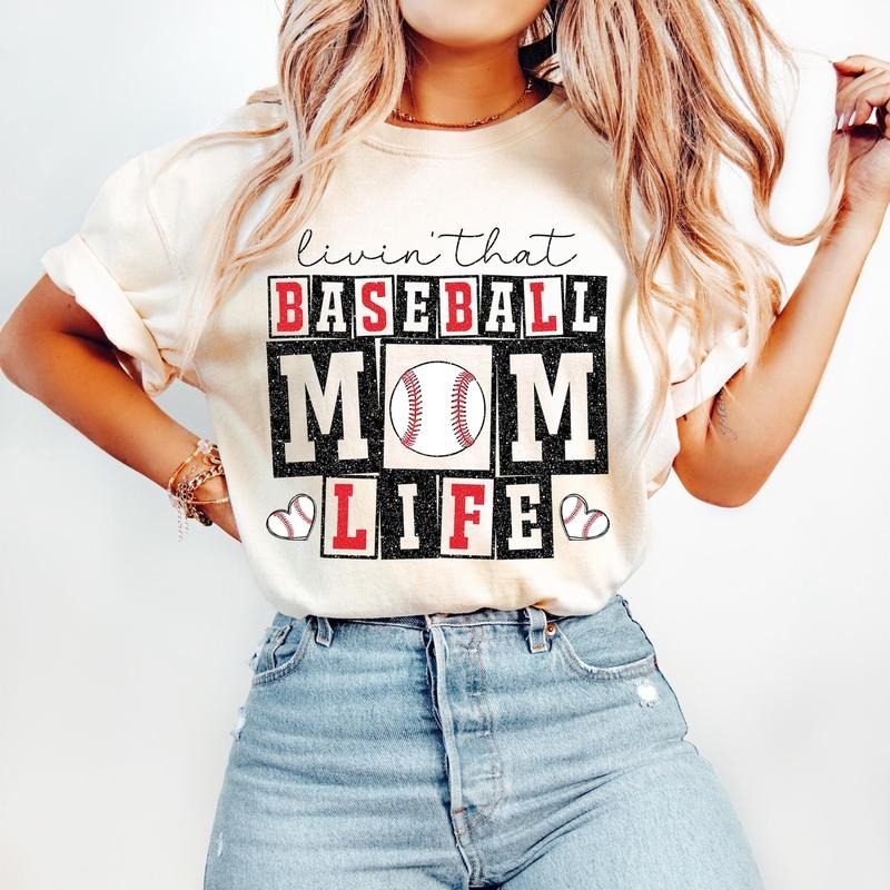 Retro Baseball Mom Tee, Glitter Baseball Shirt, Baseball Mom Life Sublimation Tshirt, Baseball Mama, Baseball Shirt, Gift Mother's Day, Womenswear Top