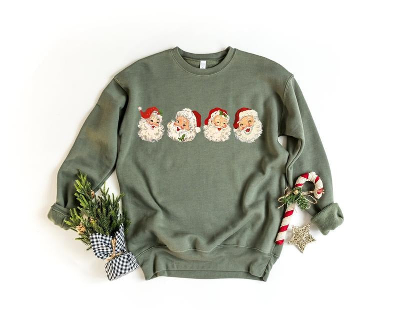 Retro Cheerful Santa Tshirt, Santa Merry Christmas Shirt, Vintage Santa Claus Graphic Tee, Xmas Women Men Gift, Classic Christmas Sweatshirt