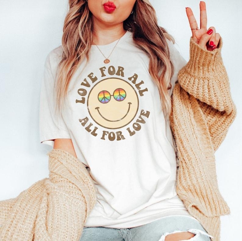 Retro Gay Pride Shirt, Groovy Pride Shirt, Love for All, LGBTQ Ally Shirt, Bi Pride TShirt, Gay Ally Gifts Hoodie, T-shirt and sweater