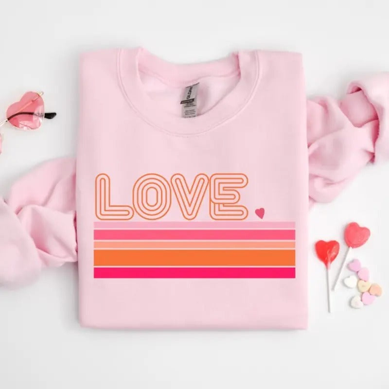Retro Love Valentines Day Sweatshirt, Valentines Day Shirts For Woman, Heart Shirt, Cute Valentine Shirt, Valentines Day Gift, Valentines Gift