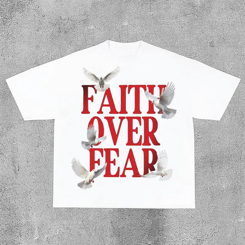 Sopula Casual Short Sleeve Faith Over Fear Print  T-Shirt