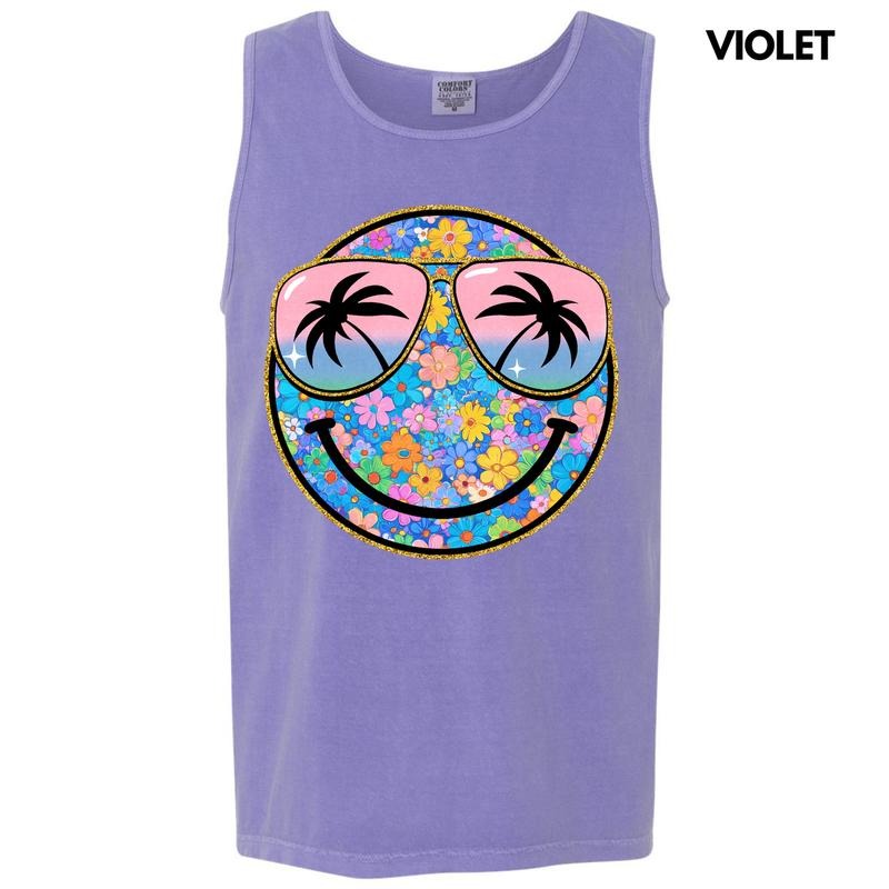 Tank Top - Keep It Cute Floral Happy Face Comfort Colors Tank Top 'NLB'