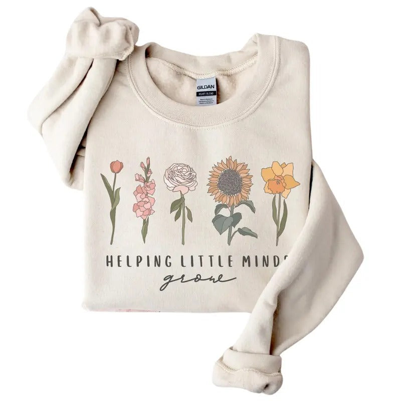 Teacher Sweatshirt Wildflower Daycare Teacher Shirt, Back to School, Matching Gift for Teacher Sweater Floral Shirt 0q7b8 Round Neck Casual