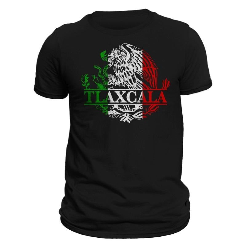 Tlaxcala Mexico Eagle Emblem Mexican Flag T-Shirt Casual Classic Cotton Menswear
