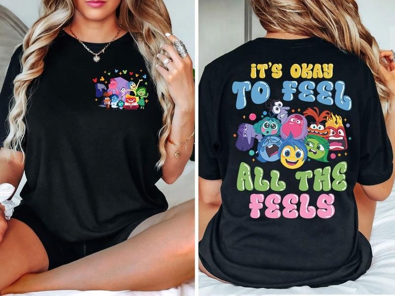 Two-sided Inside Out 2 T-Shirt, It's Okay to Feel All The Feels Shirt, Inside Out Characters Shirt, Full Of Emotions, Mental Health Matter Shirt