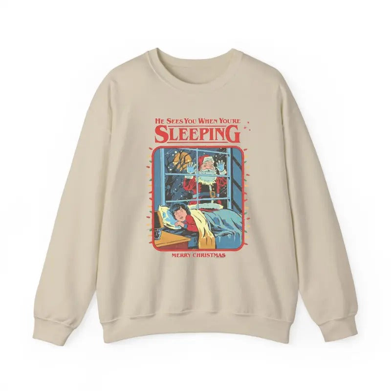 Vintage Creepy Santa Sweatshirt Christmas Party Funny Retro Graphic Sweatshirt