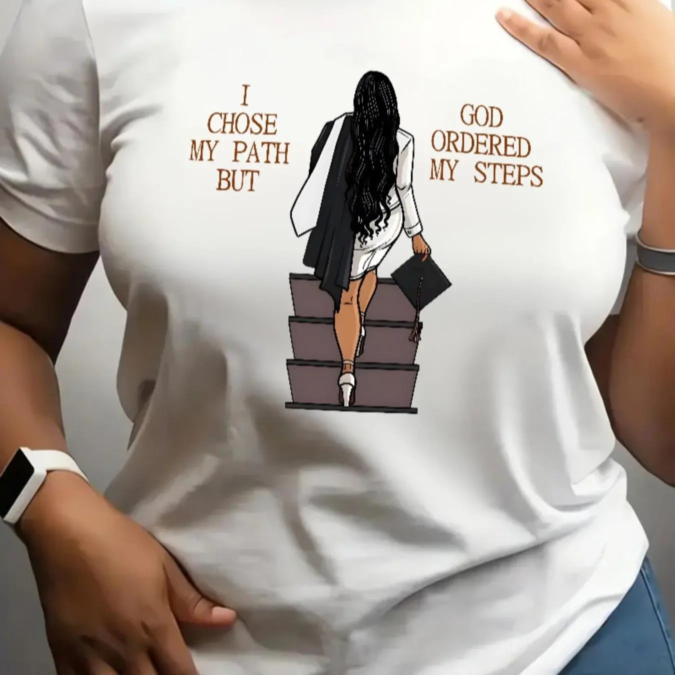 Women's Cartoon Girl & Letter Print Round Neck Tee, Fashion Casual Crew Neck T-Shirt for Daily Holiday Vacation Outdoor Wear, Ladies Clothes for Spring & Fall