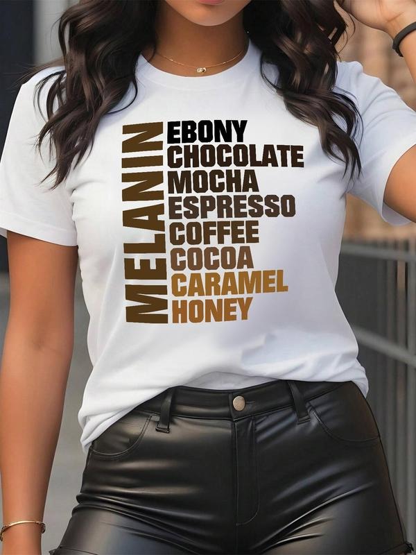Women's Letter Print Round Neck Tee, Casual Short Sleeve Crew Neck T-Shirt for Daily Wear, Ladies Clothes for All Seasonsstyle{n002}3