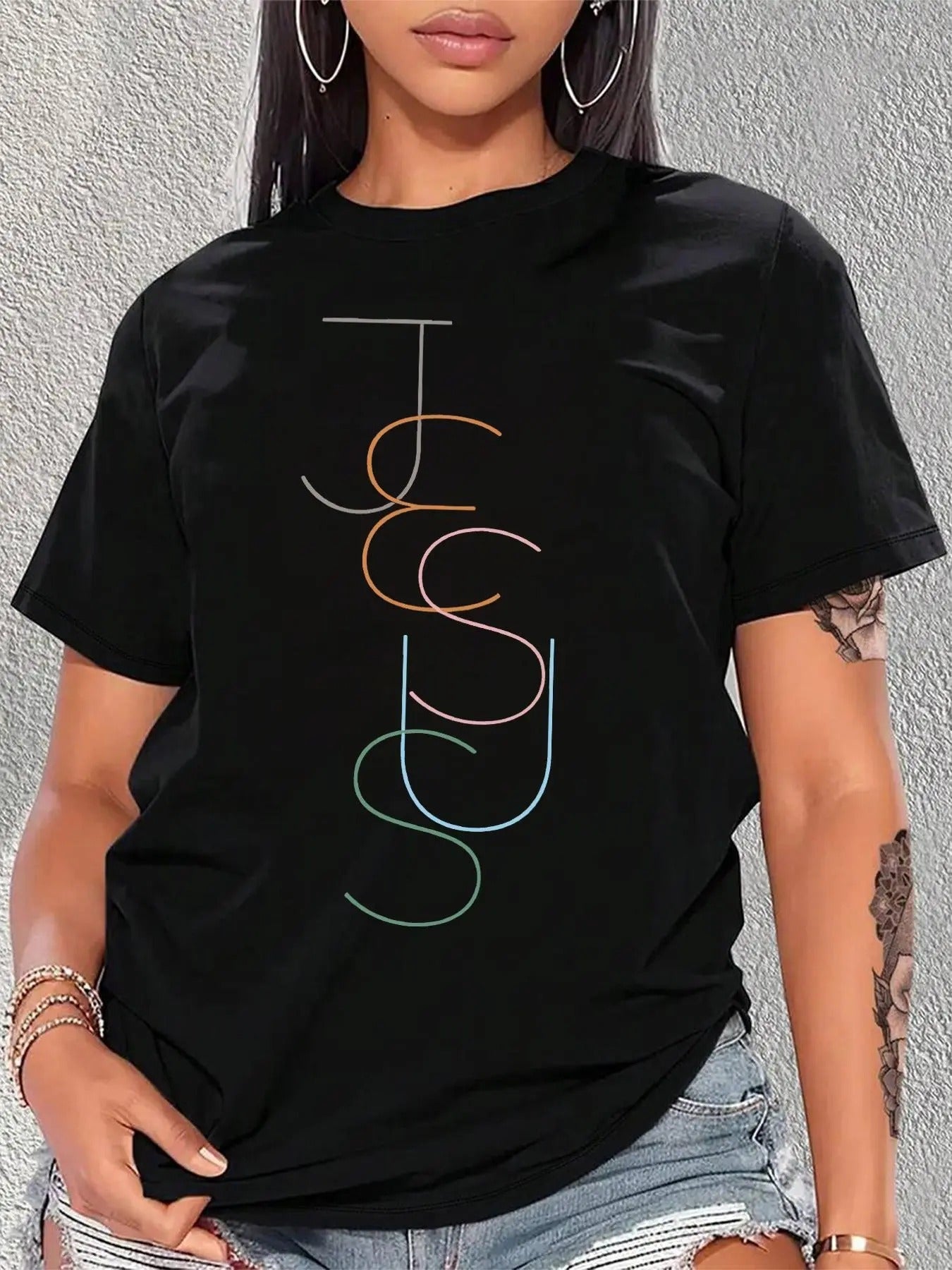 Women's Letter Print Round Neck Tee, Casual Short Sleeve Crew Neck T-Shirt for Summer, Women's Top for Daily Wear