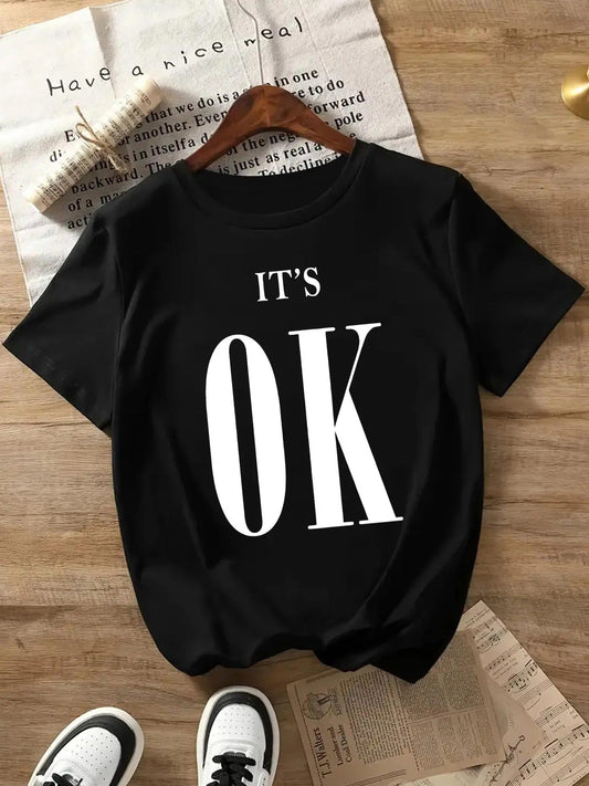 Women's Letter Print Round Neck Tee, Casual Short Sleeve Crew Neck T-shirt for Daily Wear, Ladies Clothes for All Seasonsstyle{n002}4