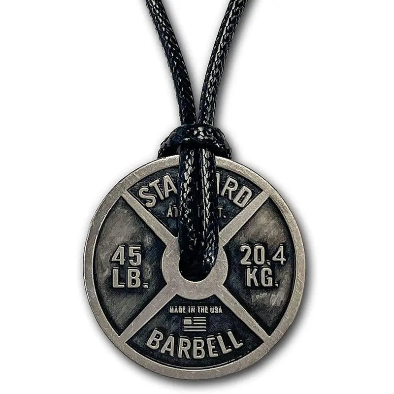 Workout Necklace For Men, Weight Plate Necklace, Adjustable Leather Cord