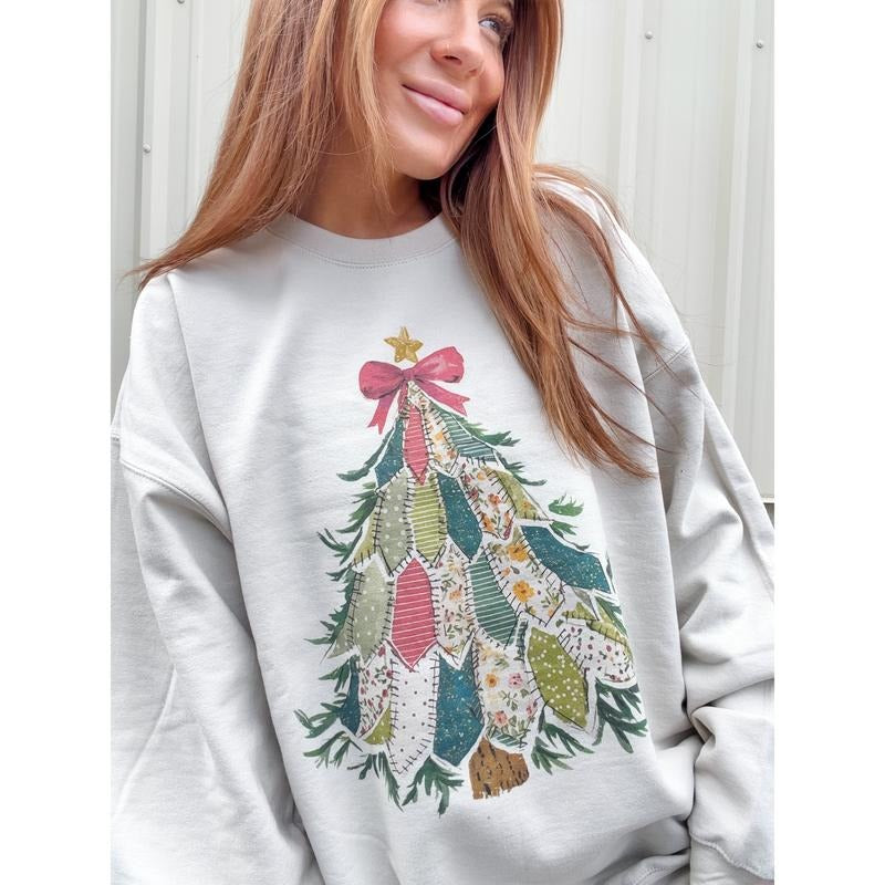 Xmas Tree Patchwork Graphic Top