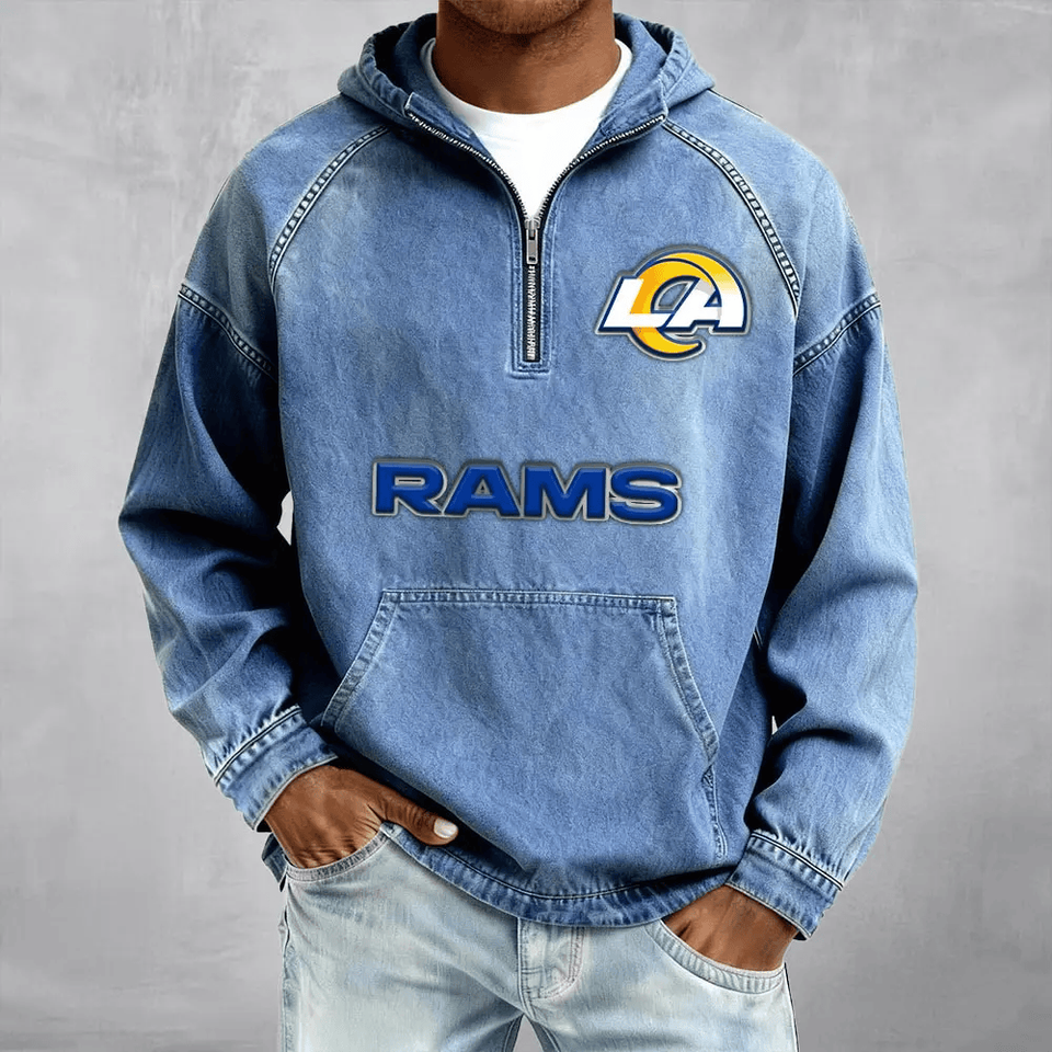 Los Angeles Rams Half-Zip Denim Hoodie For Fan