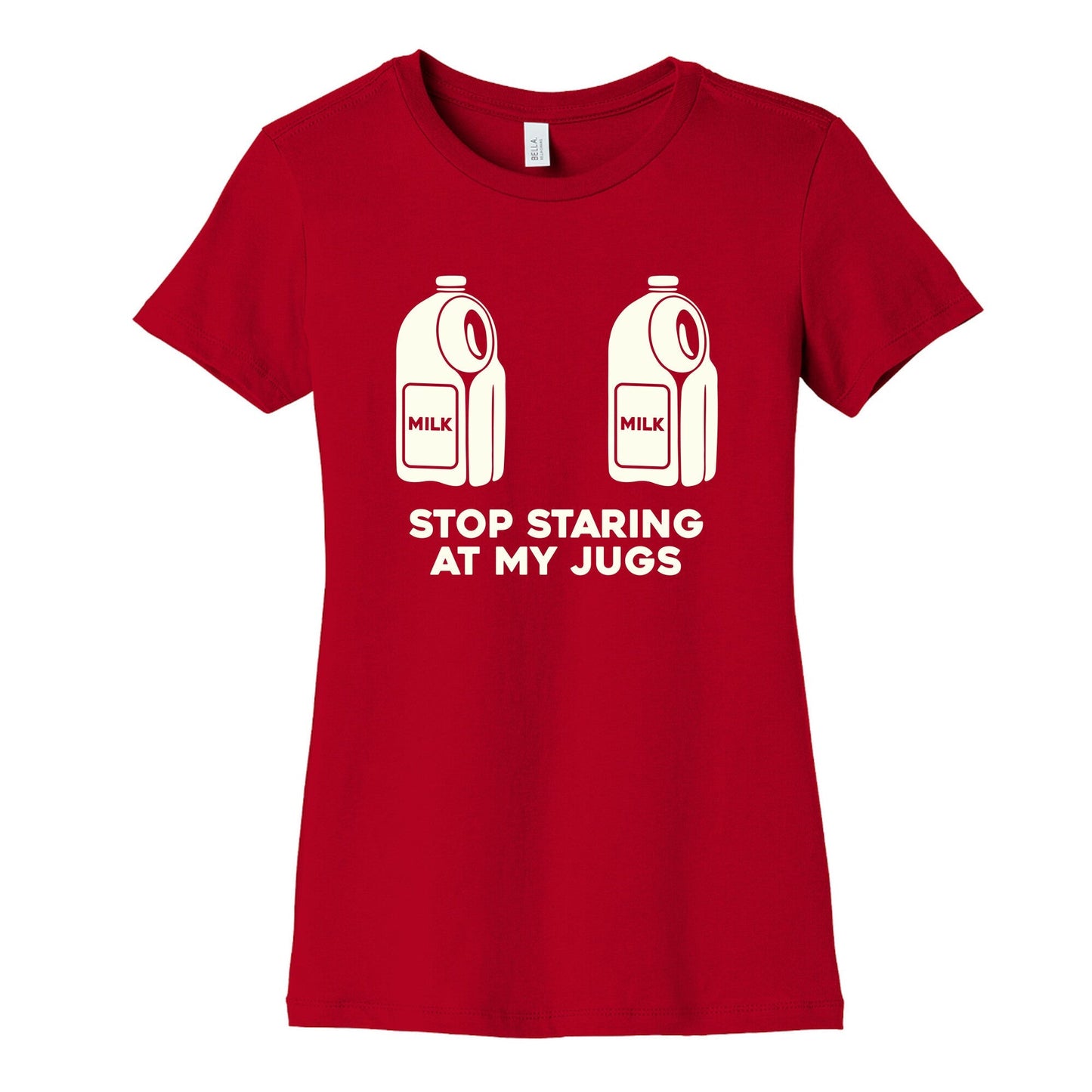 Stop Staring At My Jugs Womens Cotton Tee