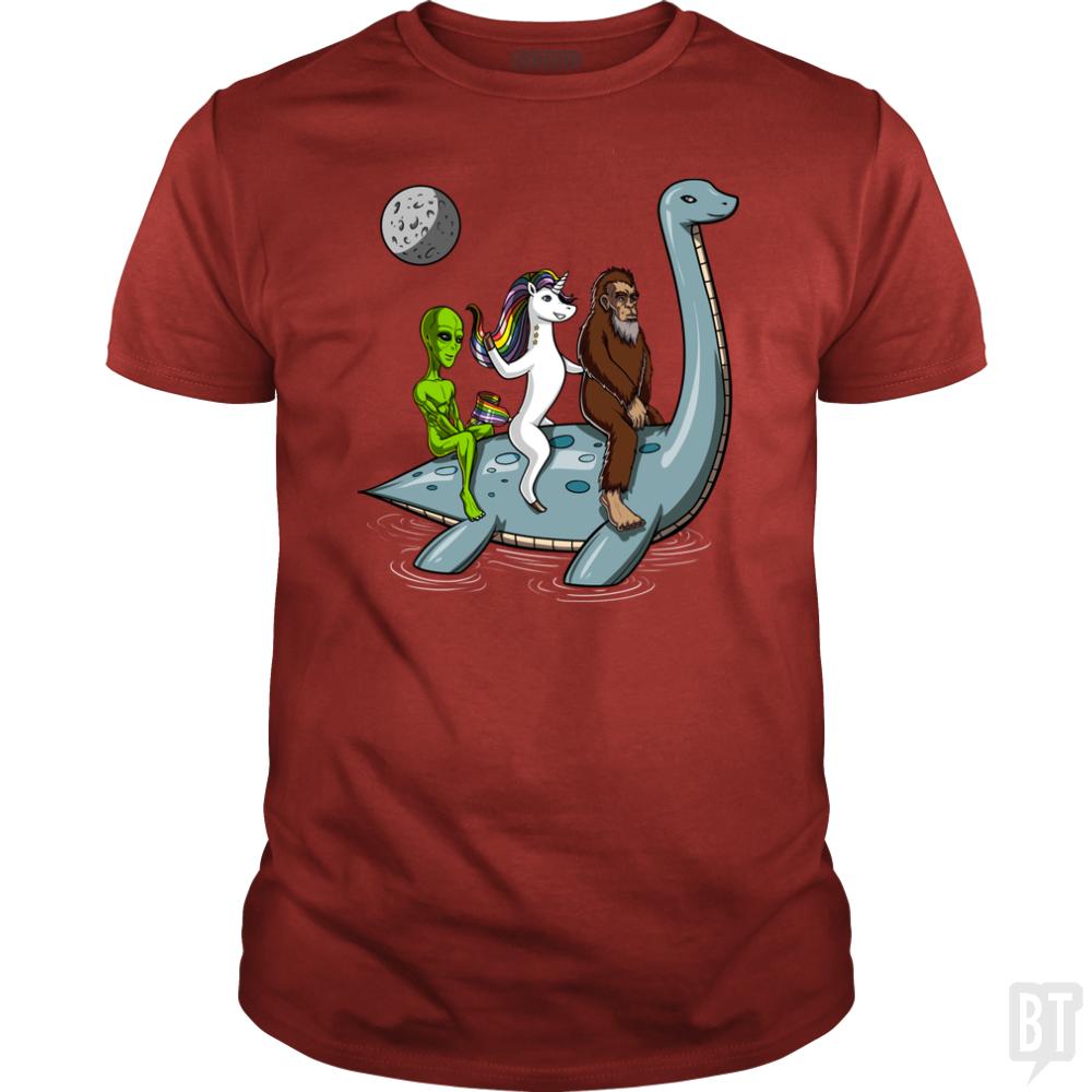 Alien Unicorn Bigfoot Ridding Loch Ness