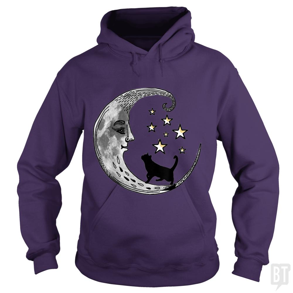 Moon and Stars with Black Cat Hoodie