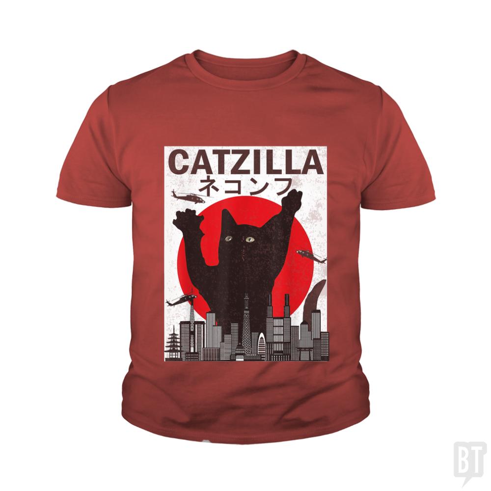 Vintage Catzilla Japanese Sunset Kids Shirt
