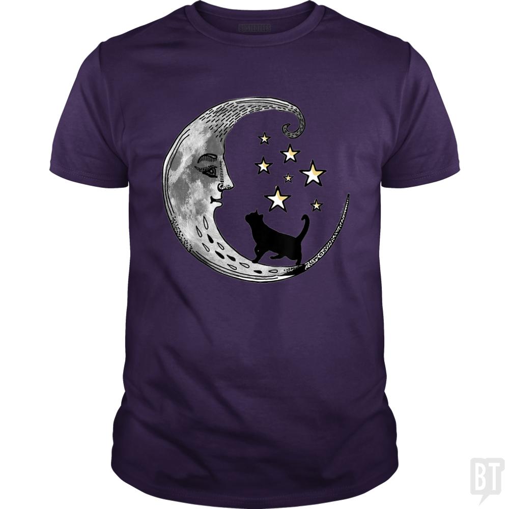 Moon and Stars with Black Cat