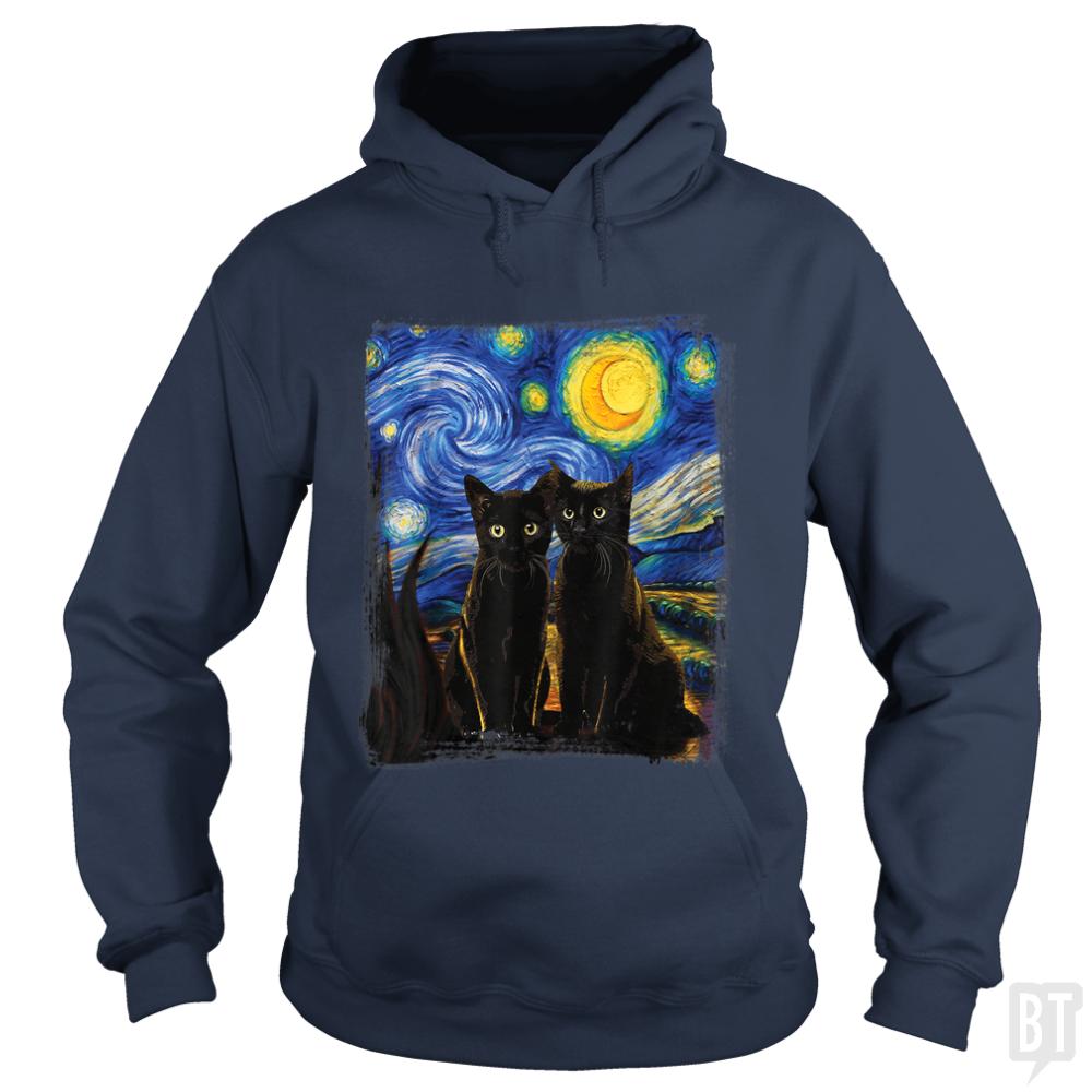 Black Cats Starry Night Hoodie