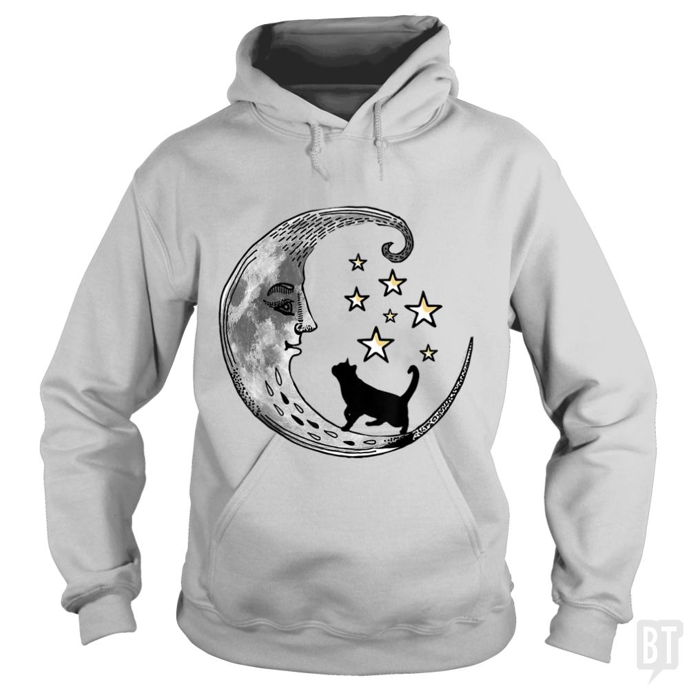 Moon and Stars with Black Cat Hoodie