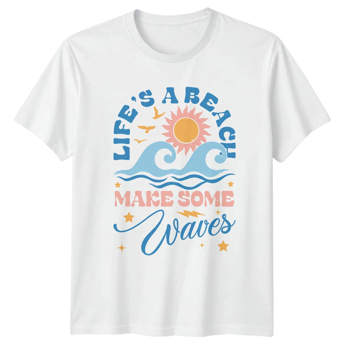 Life's A Beach Make Some Waves T-Shirt Boho Summer Sun Graphic Tee