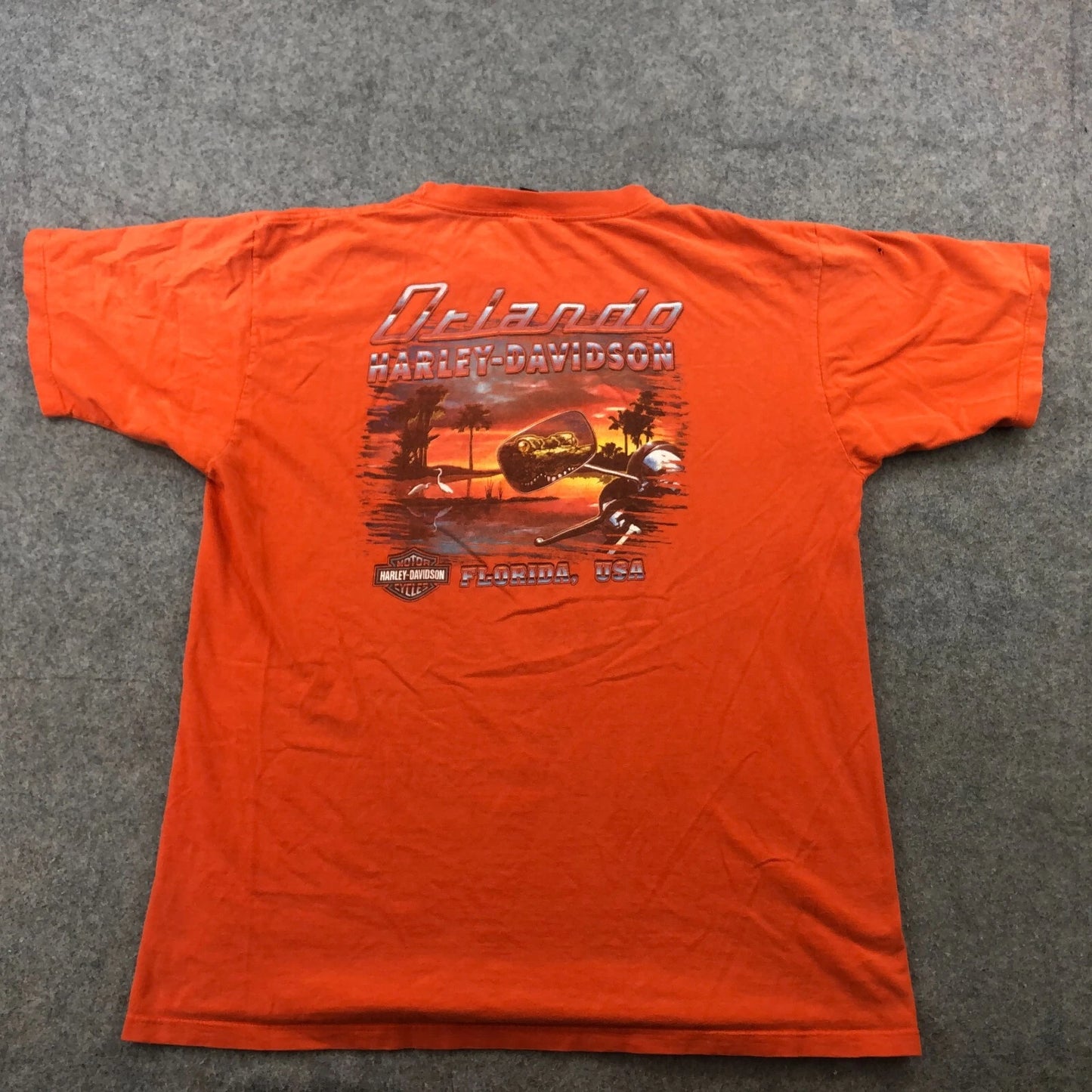 Harley Davidson Shirt Men XL Orange Short Sleeve Eagle Beach Aligator Y2K VTG *