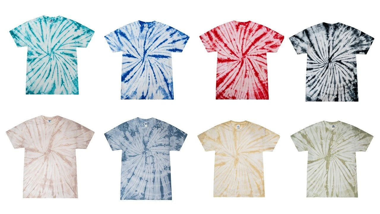 Multi-Color Tie Dye Spider T-Shirts,  Adults Short Sleeve Cotton Colortone