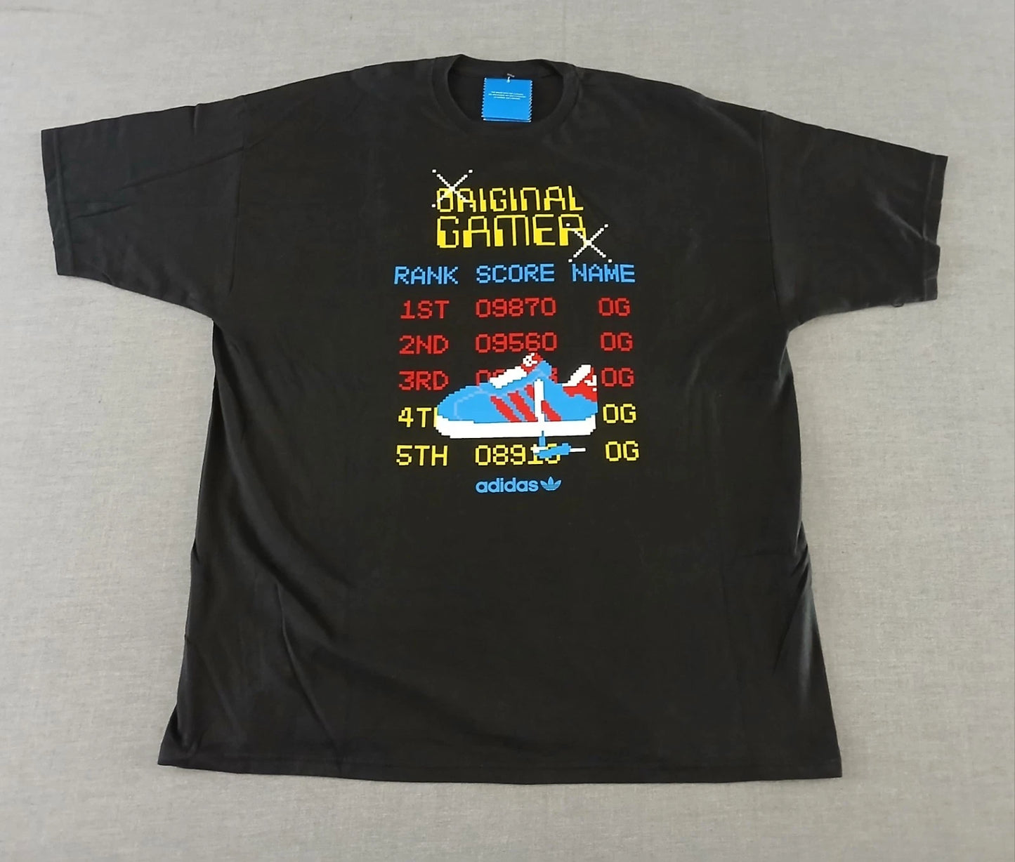 Adidas Originals Mens 2XL Black Original Gamer Pixel Arcade Graphic Tee NWT Cott