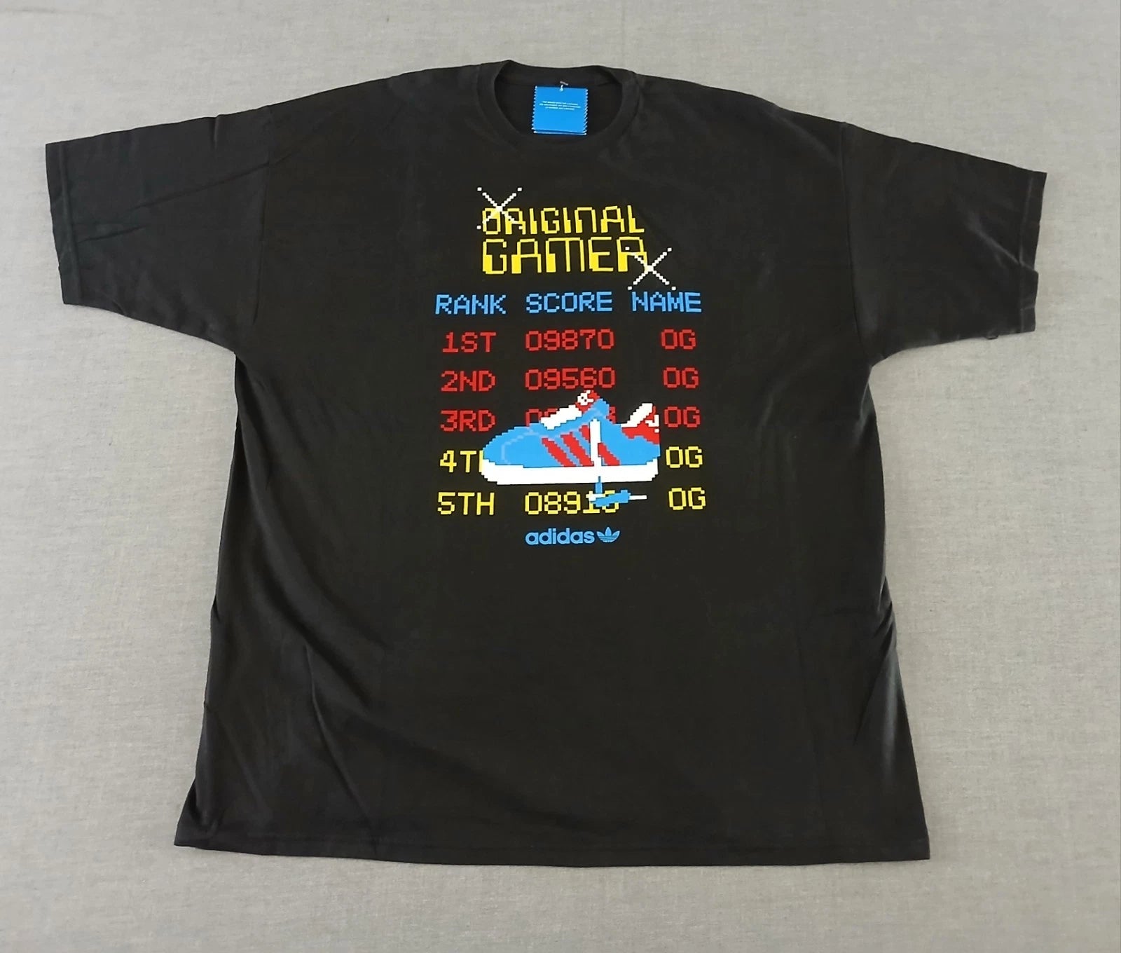 Adidas Originals Mens 2XL Black Original Gamer Pixel Arcade Graphic Tee NWT Cott